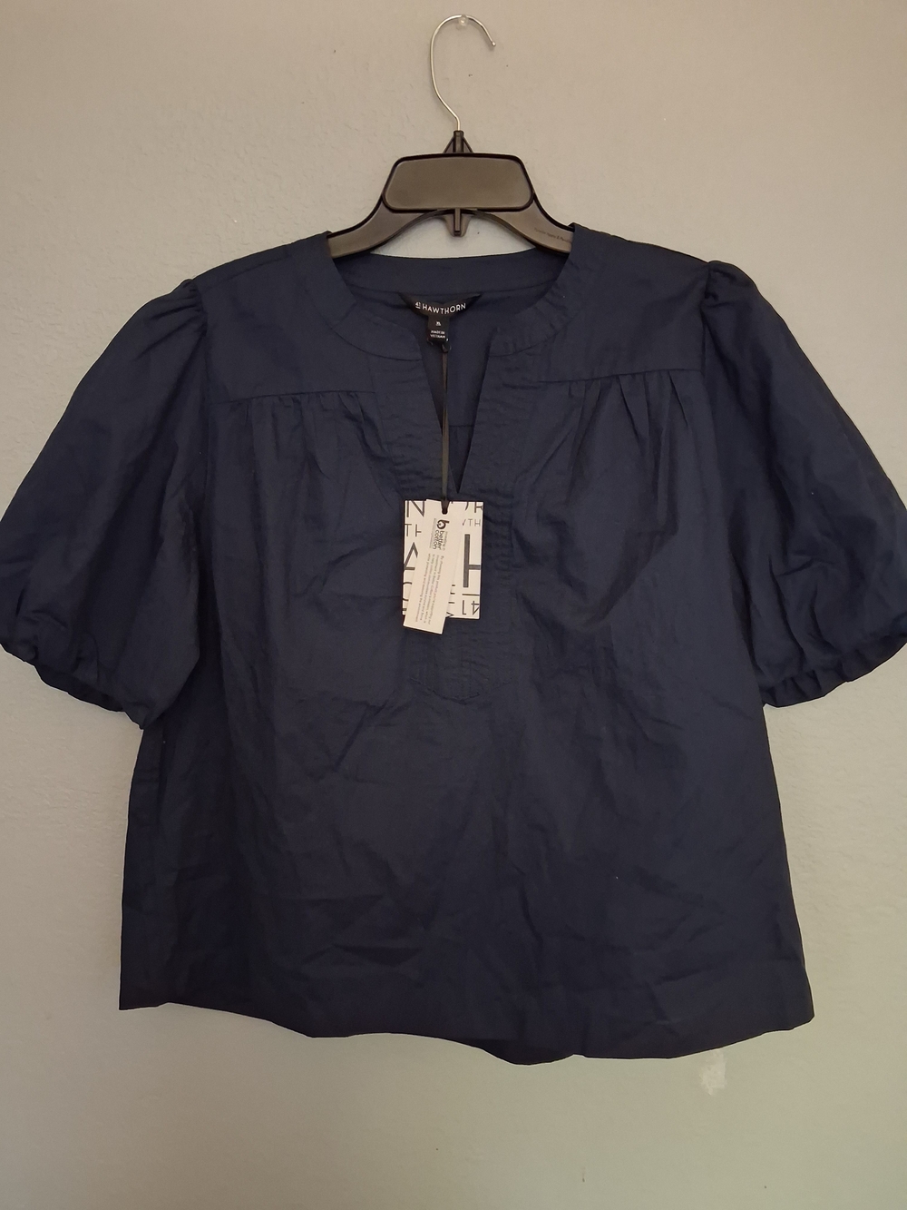 41 Hawthorn Navy Puff Sleeve Cotton Top